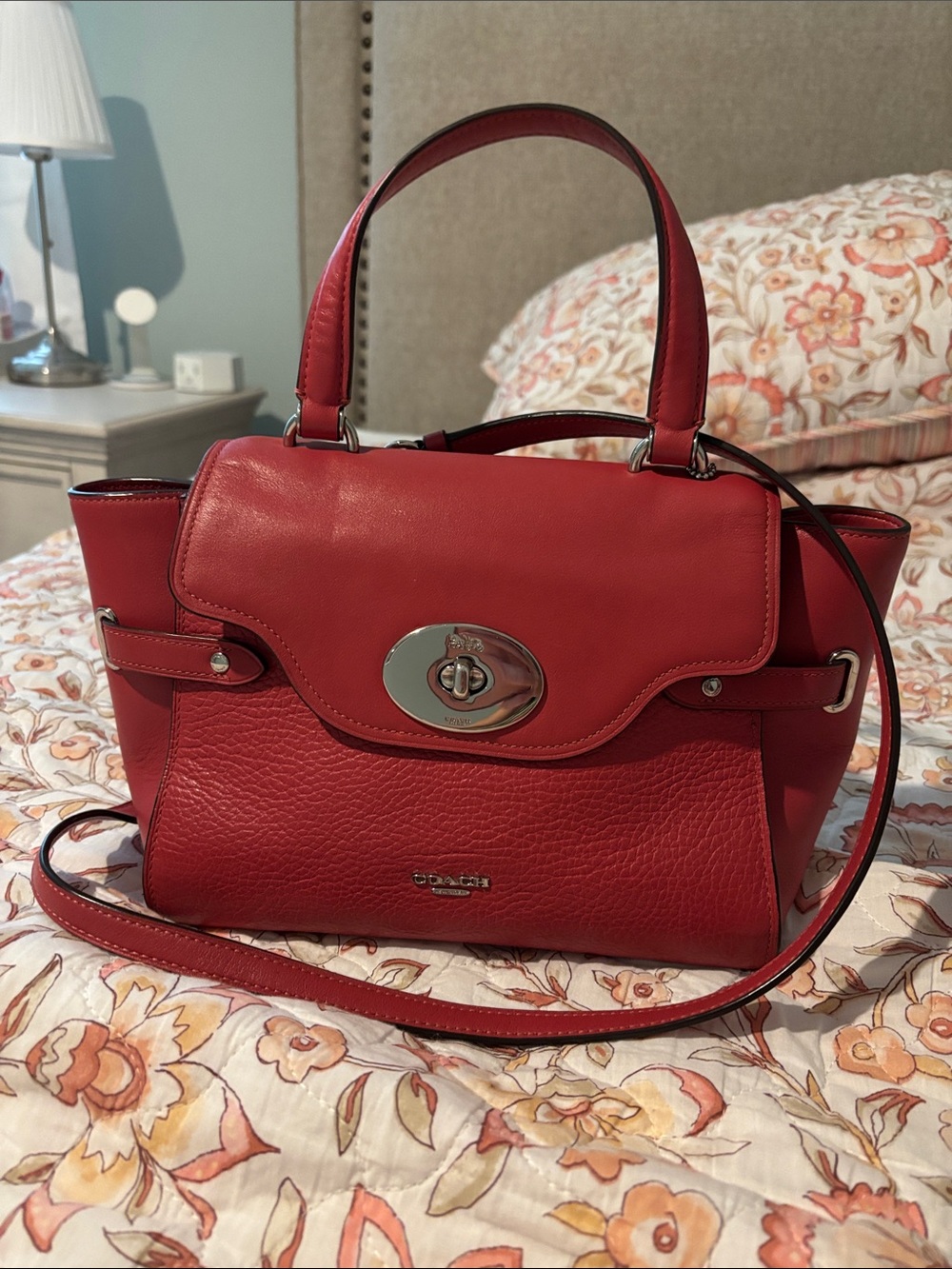 Coach Red Leather Turn-Lock Satchel Crossbody - Picture 2 of 5